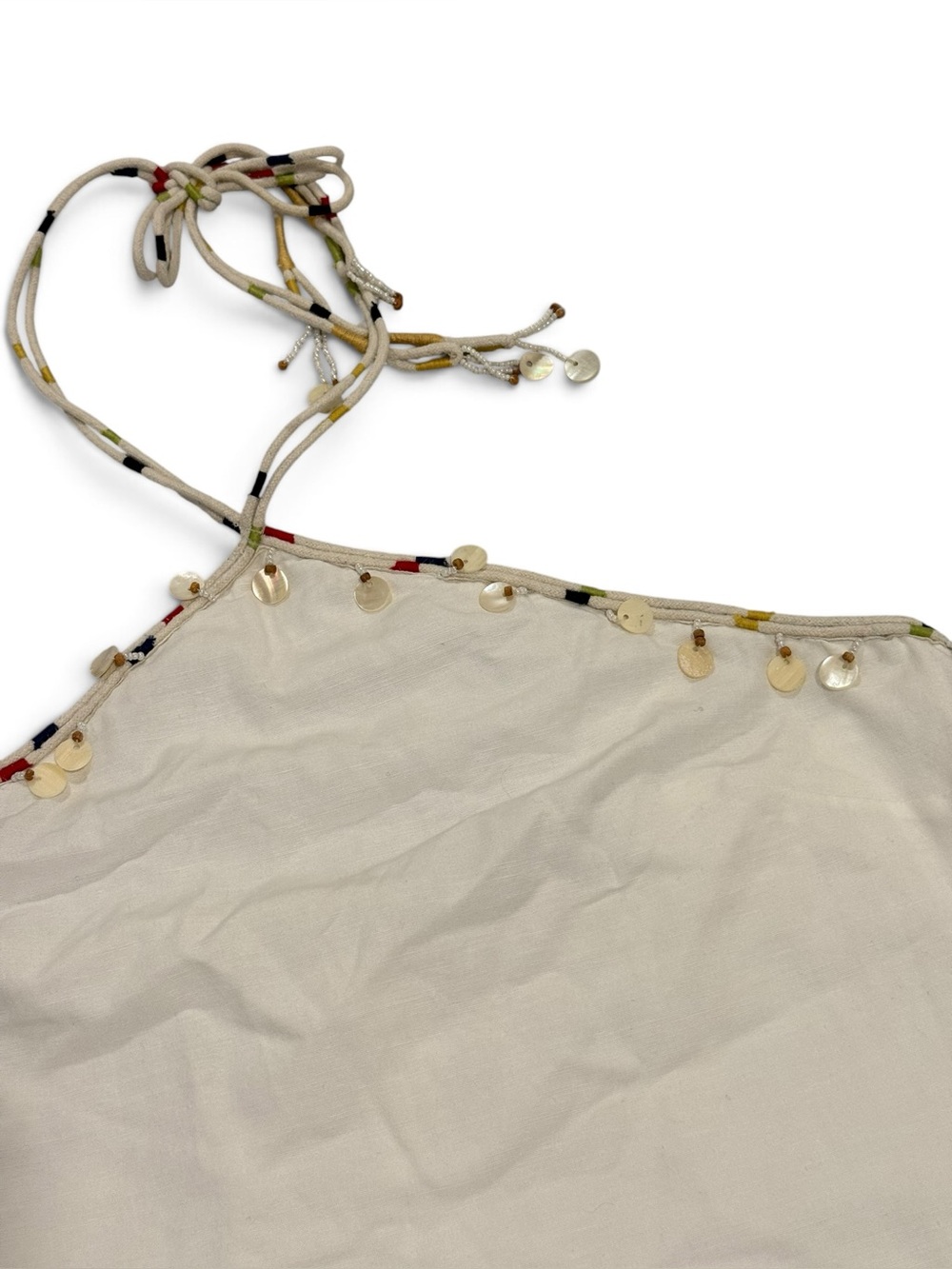 NWT Zara White Linen Halter Mini Dress with Beaded Shell/Coin Accents. Size Smal - Picture 10 of 14